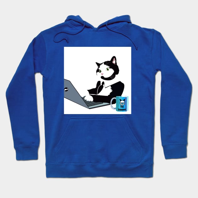 Tuxedo  cat on laptop computer Hoodie by TAP4242